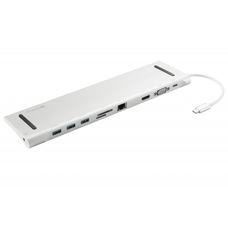 Stacja dokująca SANDBERG USB-C -  10l-in-1  (3xUSB3.0/HDMI/VGA/RJ45/USB-C/Audio/czytnik SD/TF) 100W