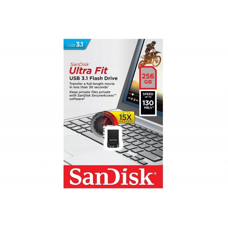 PENDRIVE PAMIĘĆ SANDISK 256GB ULTRA FIT 130MB/S USB 3.1