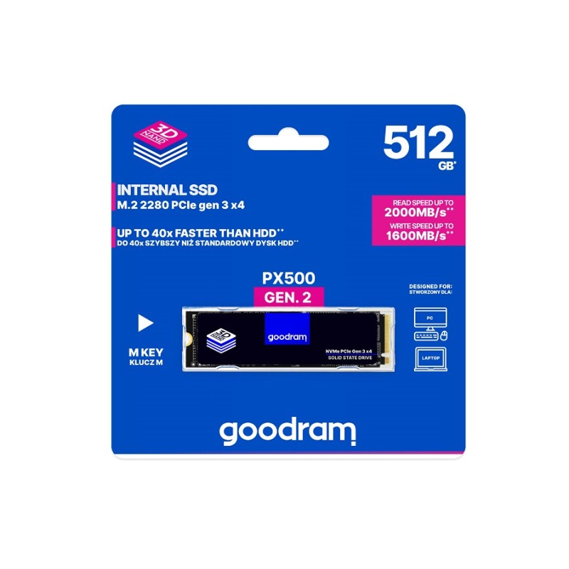 DYSK SSD GOODRAM M.2 512GB 2280 PX500 G2 NVMe Gen3x4 2000/1600MBs